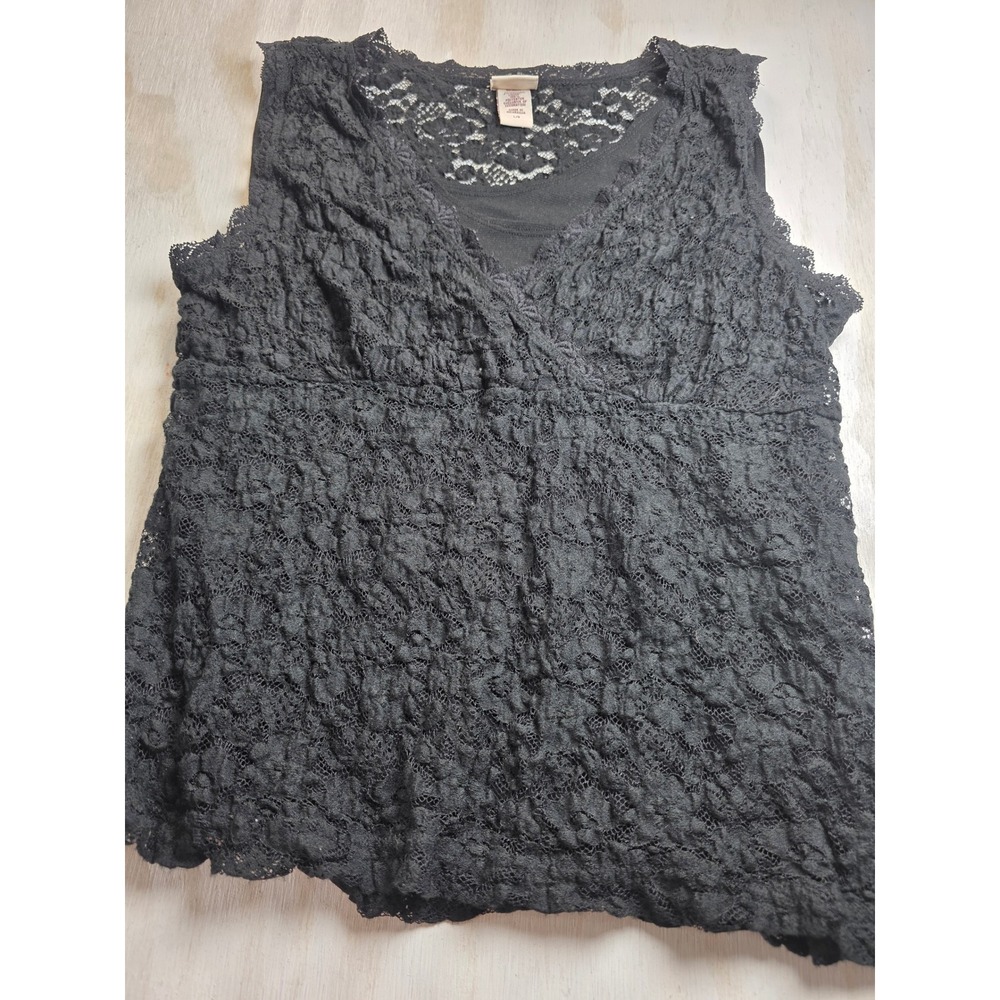 Covington Black Lace Sleeveless Top V-Neck Goth Boho Academia Y2K Large